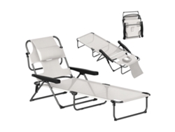 Espreguiçadeira Jardim Dobrável Orifício Leitura Encosto Ajustável 4 Níveis 145x72x89cm Creme