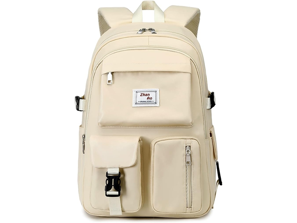 Mochila Escolar Casual Impermeable Poliester Para Notebook 15.6, Viaje Trabajo, Blanco