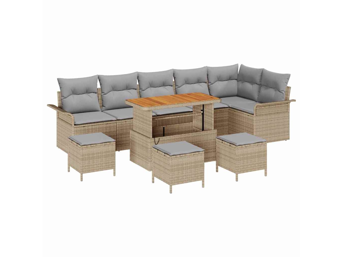 Maison Exclusive - Conjunto de sofás de jardín de 10 piezas en beige y gris claro