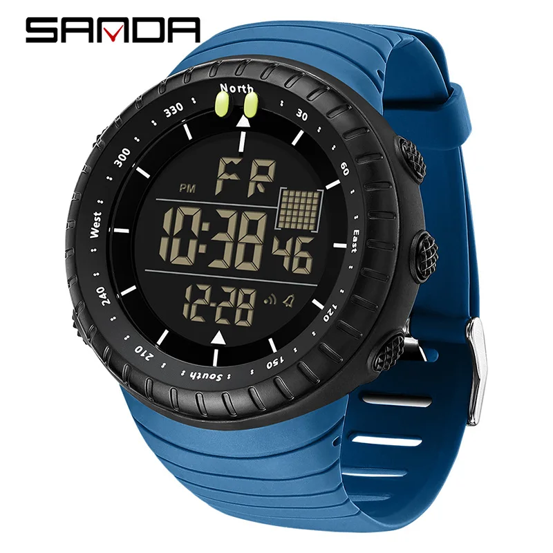 Reloj digital para hombre, resistente al agua para deportes al aire libre, esfera grande, alarma. MDUG (azul y negro)