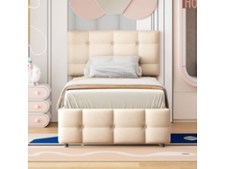 Cama Nido Capitoné 90x200cm - Cabecero Regulable - Tejido Lino - Beige