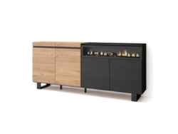 Aparadores para salón 200x87x35cm 4 Puertas Chimenea eléctrica Diseño industrial Roble y negro