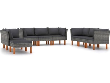 Conjunto 9 de muebles de jardín VIDAXL y cojines ratán sintético gris