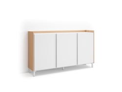Aparador Para Salón, 156x35x91cm, 3 Puertas, Diseño Industrial, Led, Blanco Y Roble Soft