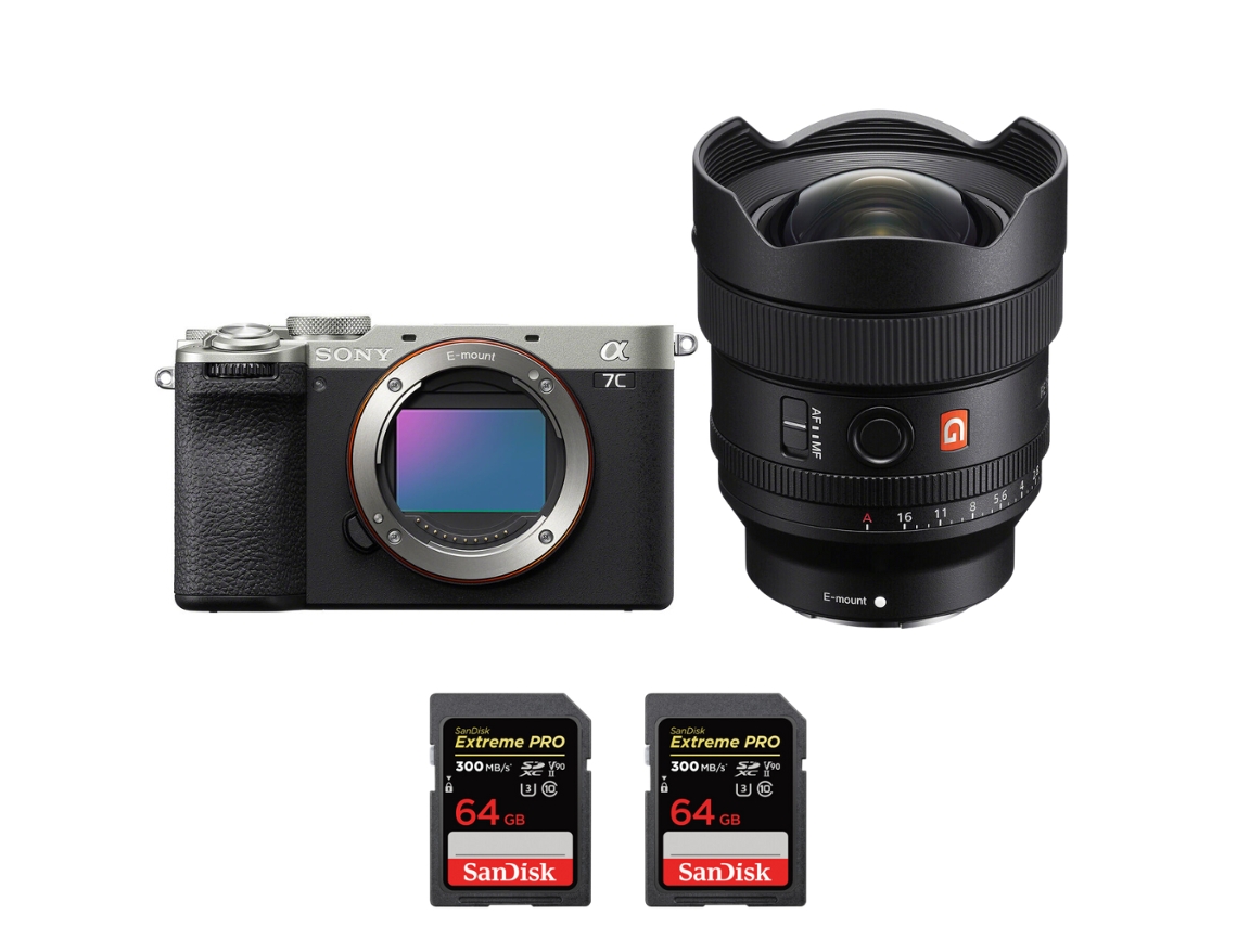 Sony A7c Ii Plateado + Fe 14mm F/1.8 Gm + 2 Sandisk 64gb Uhs-ii 300mb/s - Cámara Fotográfica Híbrida + Ebook “20 Consejos Para Fotos Que Impactan”