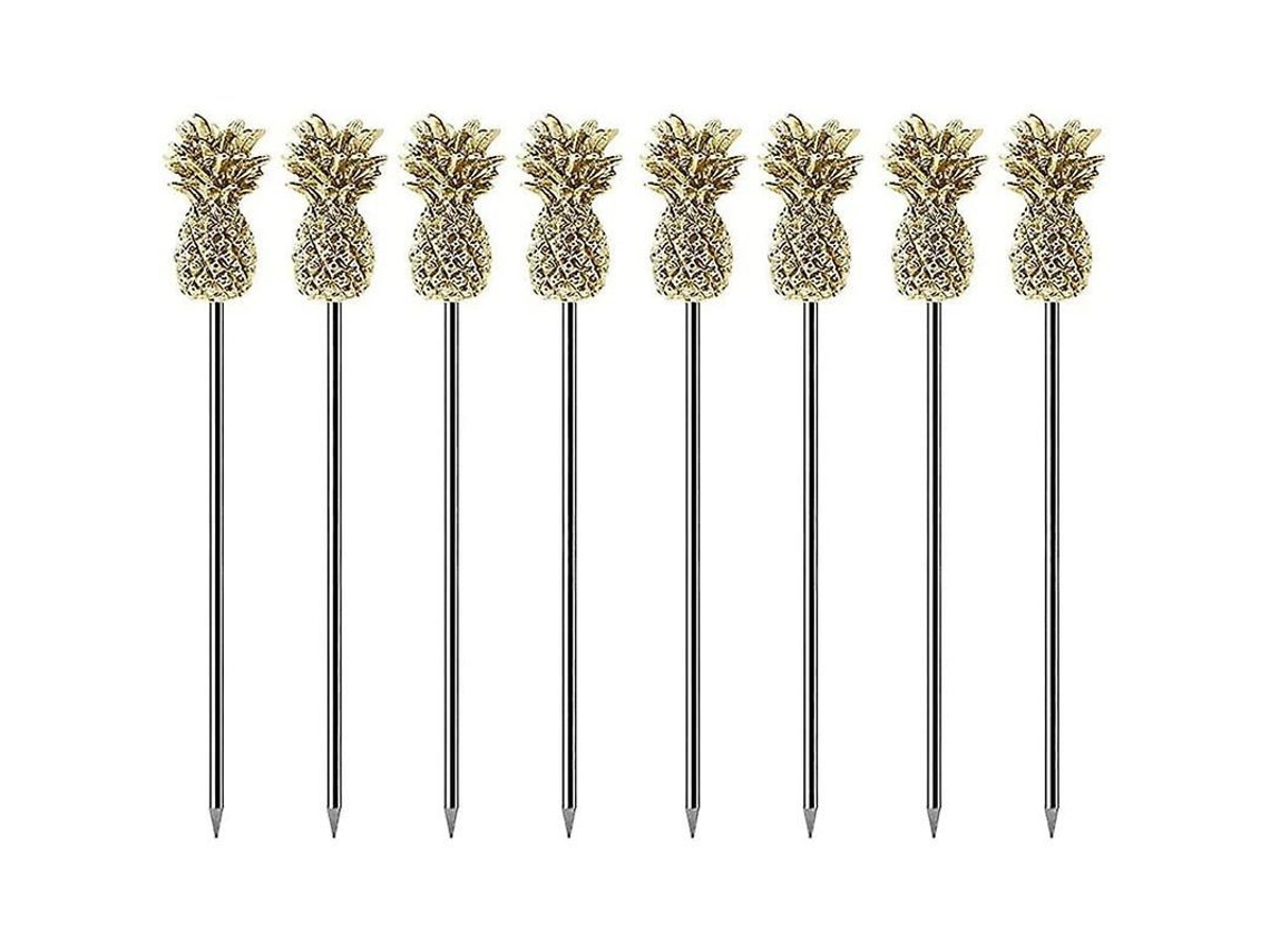 Palitos Decorativos De Acero Inoxidable Con Diseño De Piña Dorada, 11,5 Cm, Paquete De 10