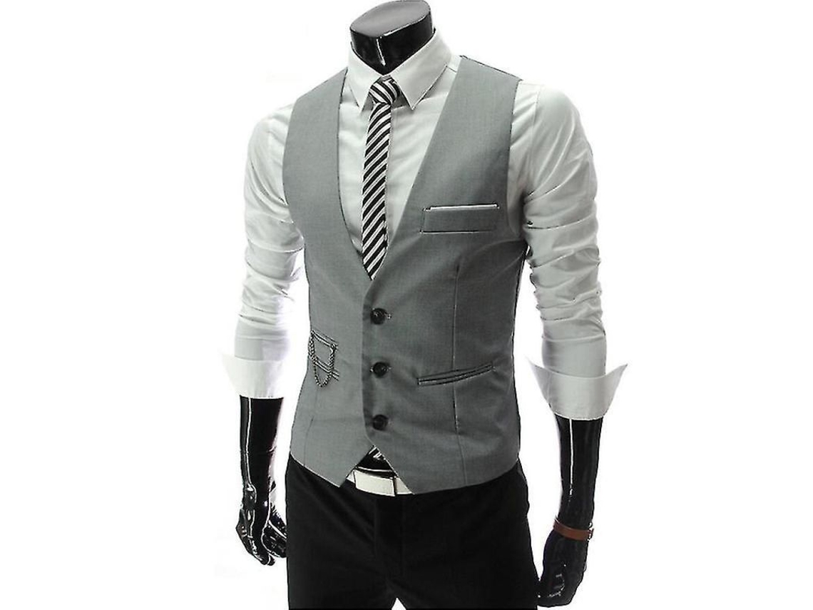 Chaleco Formal Slim Fit Para Hombre Business Con Bolsillo Y Cadena Peaky Blinders Xl Gris