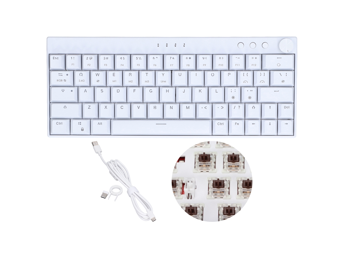 Teclado Mecânico 64 Teclas Rgb 3 Modos Layout Ergonômico Interruptor Marrom Branco Para Ios