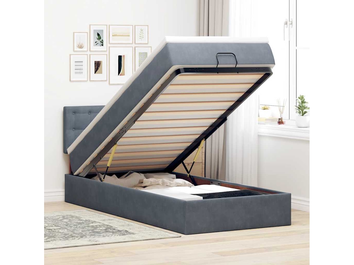 Estructura Cama Otomana Colchón Terciopelo Gris Oscuro