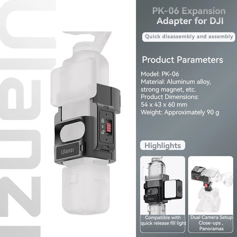 Adaptador de expansión de liberación rápida PK-06 para DJI Osmo Pocket 3, soporte para trípode con zapata fría y tornillo de 1/4"