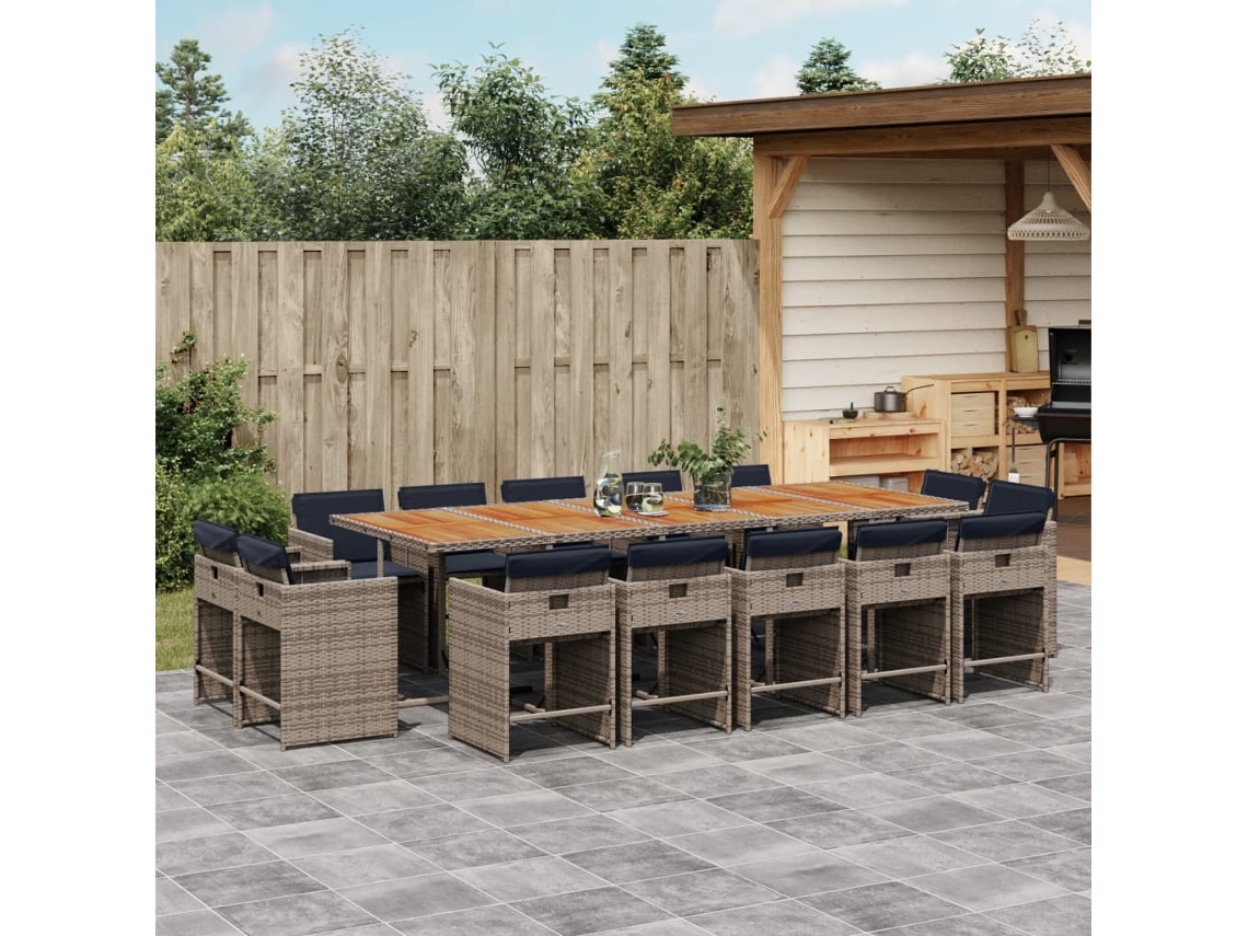 Juego de comedor de jardín DKD Home Decor de 15 piezas con cojines de mimbre gris