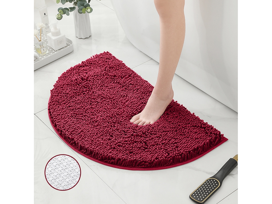 Alfombra de Baño LUUCOZK Antideslizantes Absorbentes Secado Rápido Base Tpr Oscuromeio Poliéster Rojo (MeioCírculo50x80cm)