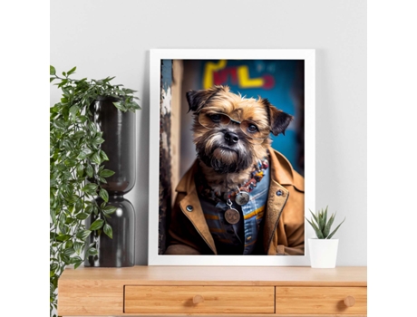 NACNIC Lámina Border Terrier Amable En Estilo Fotografía a Todo Color Divertidas Ilustraciones Realistas de Animales Con Ropa Humana
