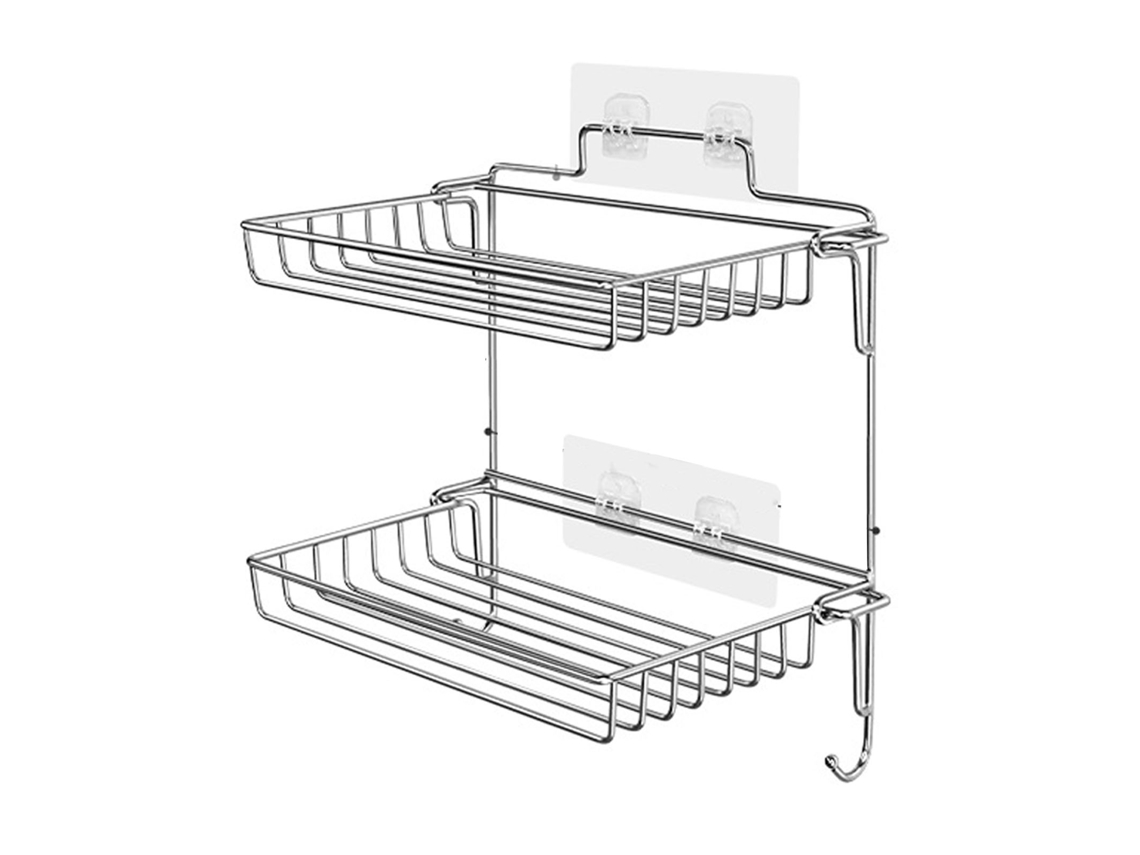 Estante plegable de acero inoxidable, 2 niveles, para baño y cocina.