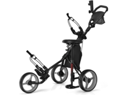 Carro de golf plegable de 3 ruedas, 4 carros de golf con varilla de empuje ajustable en altura, soporte para paraguas ajustable y bolsa de asiento COSTWAY