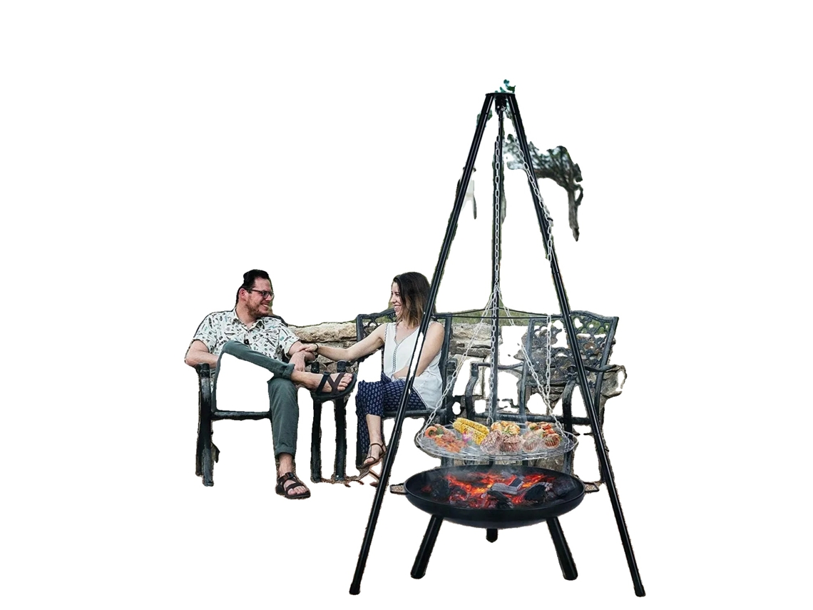 Fogata para barbacoa al aire libre, trípode ajustable, opciones de cocción versátiles OEM