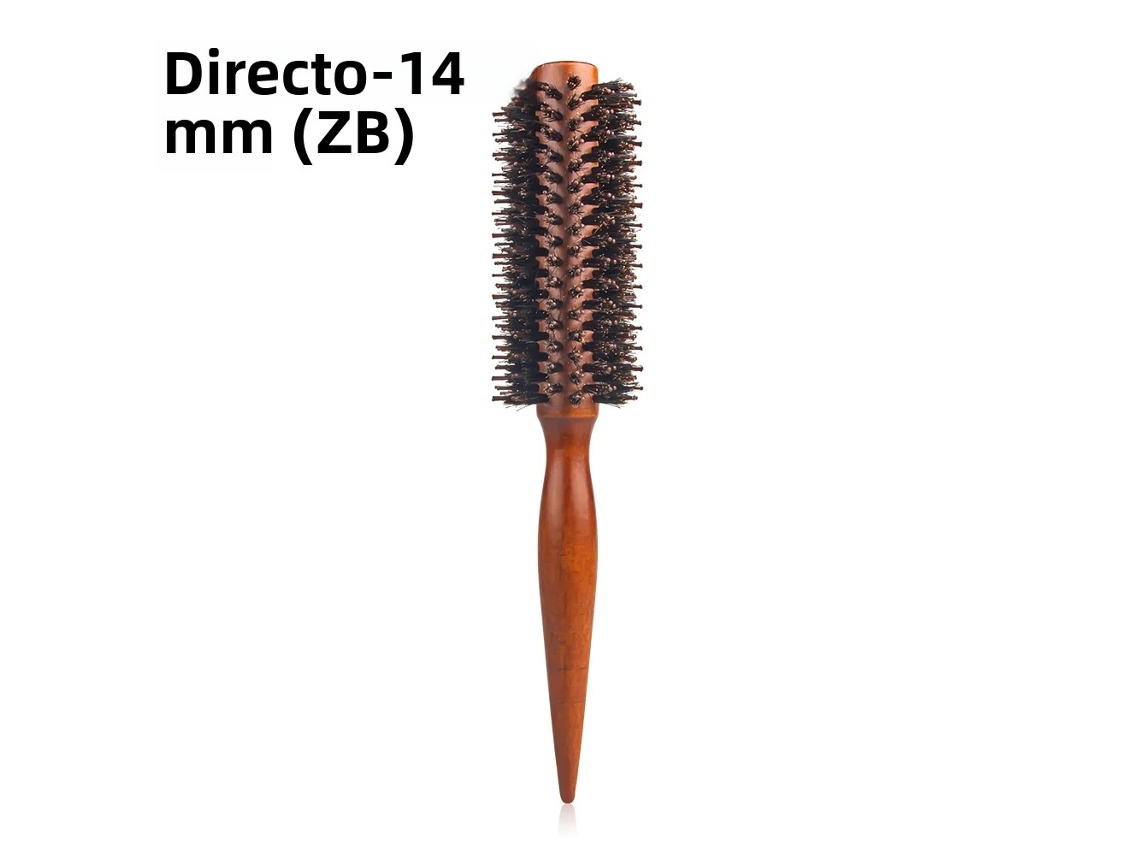 Peine Redondo Con Mango De Madera (14 Mm), Peine Diagonal Para Cabello Liso, Peine Rizador Redondo Con Cerdas De Jabalí