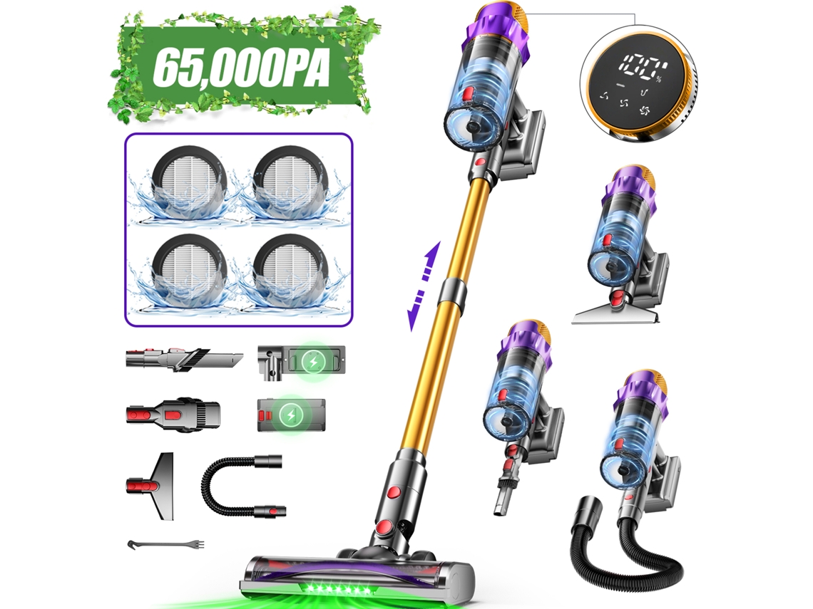 Aspiradora vertical Daccormax de 550 W y 65 kPa con cepillo para mascotas y manguera (70 min de autonomía, 1,8 l)