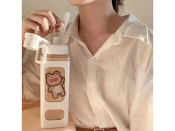 2026da-botella De Agua De Oso Con Pajita 700ml Plástico Blanco Con Pegatina