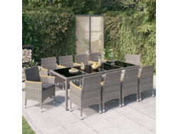 11 unidades Conjunto. Jantar Exterior C/Almofadões Vime Pe Preto/Cinza Dkd Home Decor