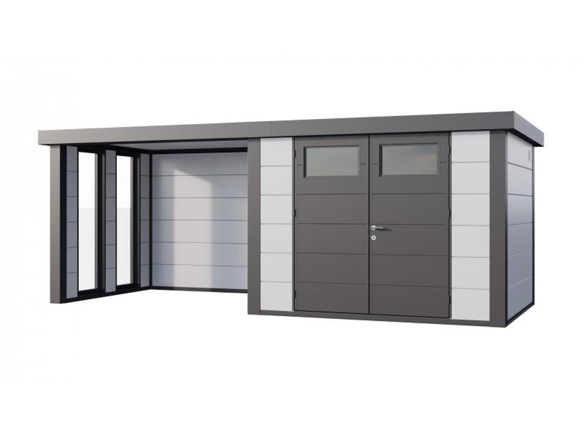 Caseta de Jardin metálica NH7 con Apoyo e Ventanas a la izquierda | Blanco | (298 x 238) + (284 x 238) - NOVO HABITAT