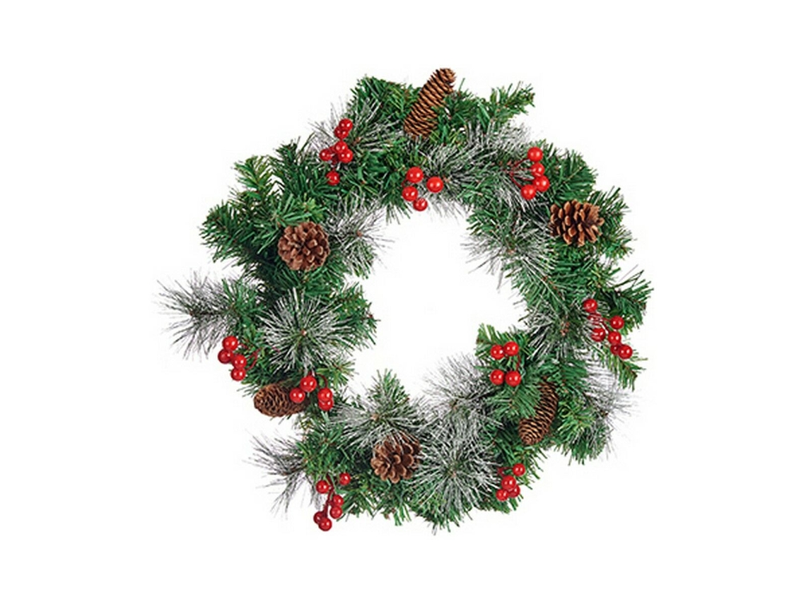Corona de Navidad Frutos Vermelhos Vermelho Castanho Verde 38 X 14 X 38 cm