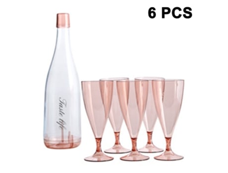 Juego de 6 piezas (5 copas de vino 1 recipiente para botellas de vino) Juego de copas de champán portátil de viaje - rosa ZMDECQNA