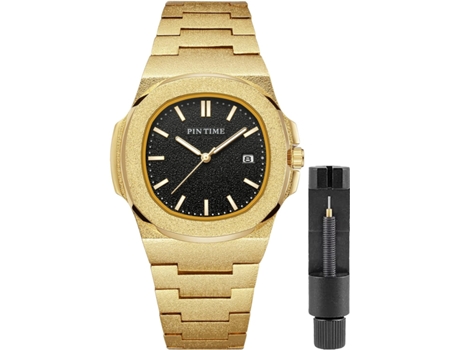 VEANXIN Relojes con caja esmerilada Relojes de pulsera impermeables de acero inoxidable-Oro negro