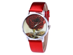 Reloj Analógico De Quartzo Para Hombre Y Mujer Con Correa De Cuero Pu Rojo