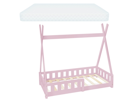 Cama infantil tipi rosa con colchón espuma fría protección anticaída 70x140 cm ML-DESIGN