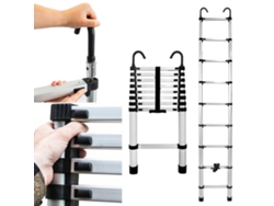 Escalera Telescópica De Aluminio De 9 Peldaños Con Ganchos, 2,6 M, Baulich