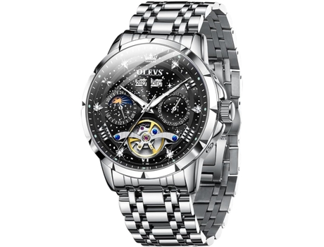 VEANXIN Reloj automático de diamantes huecos estrellados luminosos impermeables para hombre(plata)