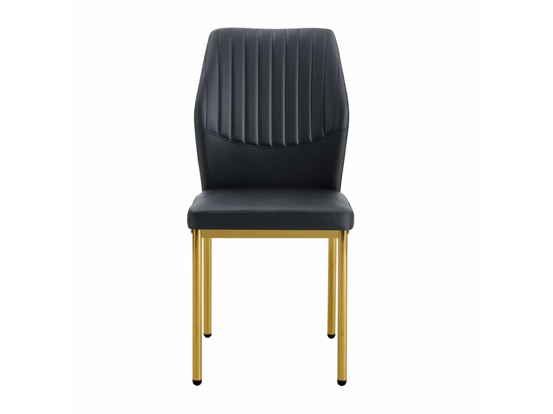 Juego De 4 Sillas De Comedor - Estilo Ligero-lujoso, Respaldo De Pu Negro Con Grabado Vertical + Patas Metálicas Doradas - Negro+dorado