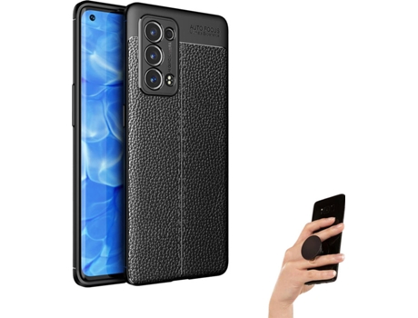 Carcasa + Popsocket Oppo Reno6 Pro Plus Rugged Leather Negro