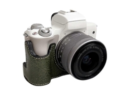 Bolsa de cuero de medio cuerpo para cámara Canon EOS M50 Mark II / M50 / M5 con ranura para batería y textura de búfalo.