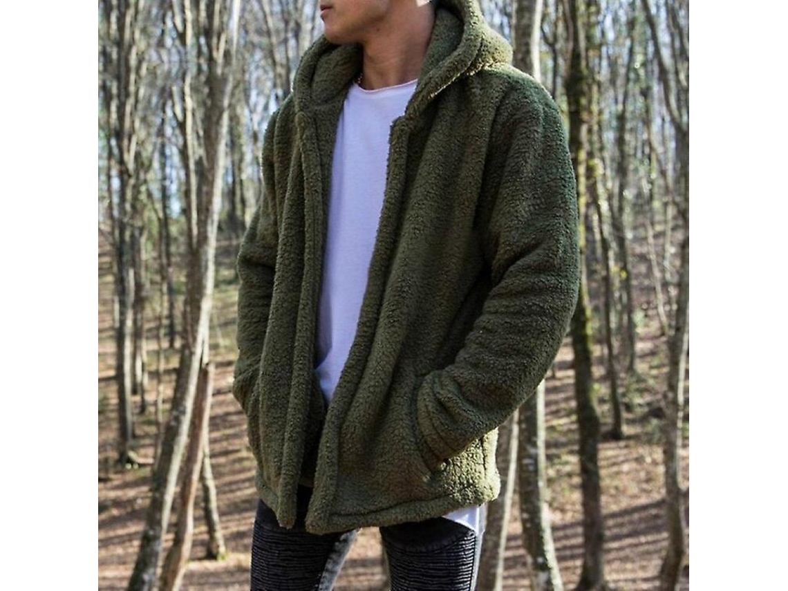 Abrigo de invierno Rebe para hombre, estilo osito de peluche, informal, extragrande, con capucha, talla grande, verde.