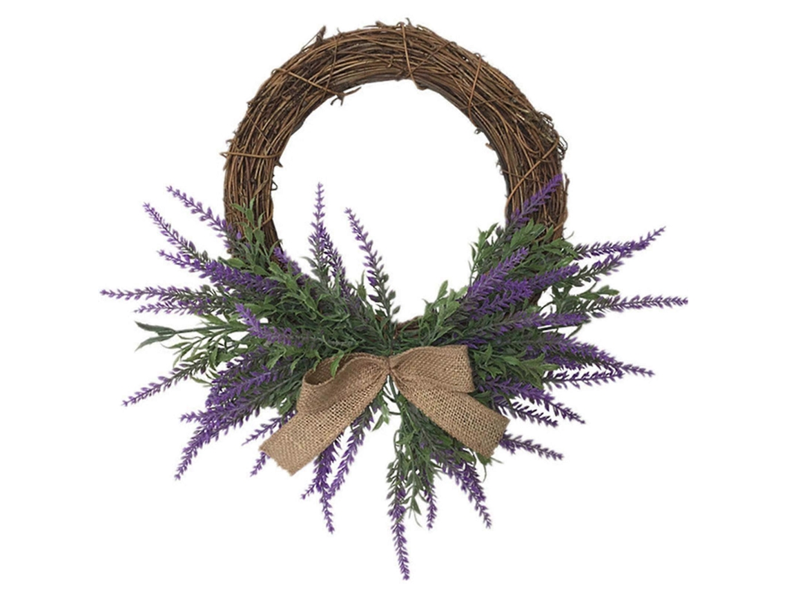 Omni-corona De Lavanda Artificial 40cm Con Moño Para Puerta Ventana Chimenea Decoración Hogar Boda Navidad