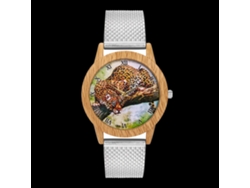 Reloj Unisex De Cuarzo Con Correa De Malla De Acero Y Dial Leopardo Romanos Plata