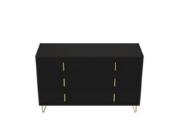 Aparador 120x40x77 cm con 6 cajones, tiradores dorados, Mobrio negro