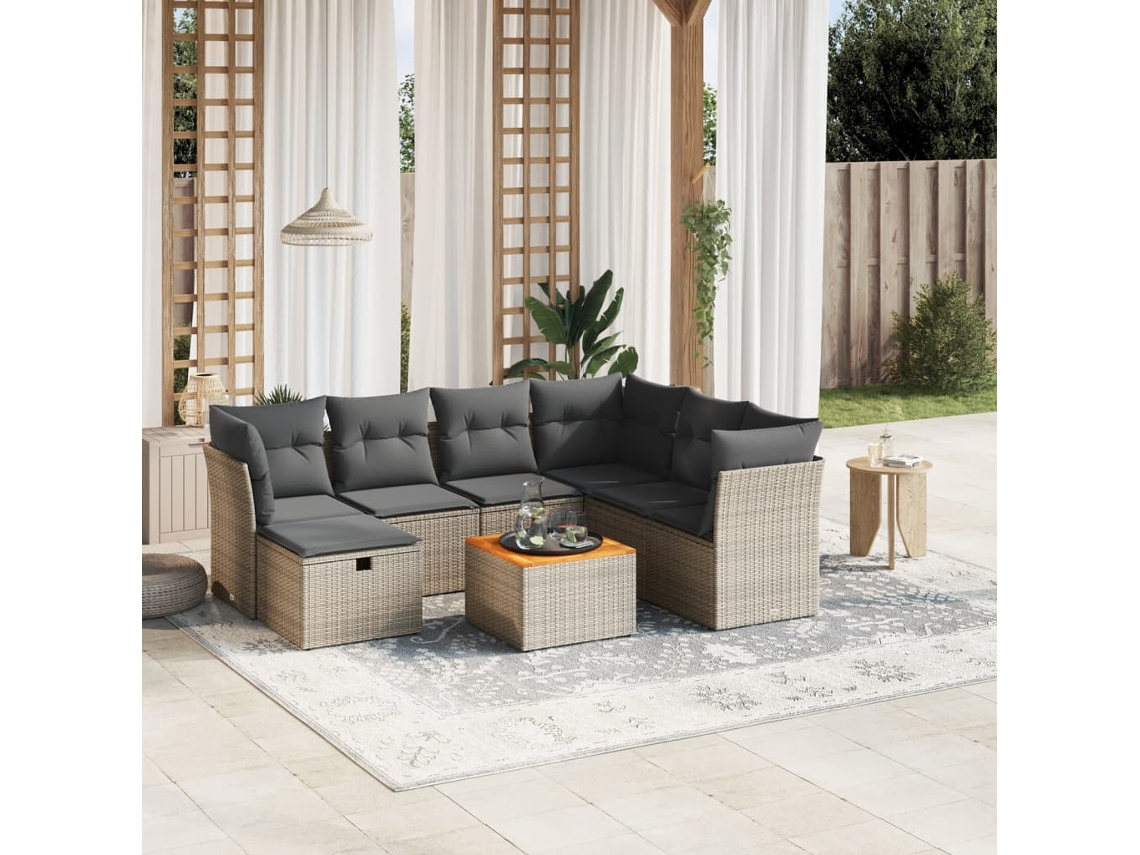 Conjunto de sofá de jardín de 8 piezas con cojines, ratán gris, DKD Home Decor