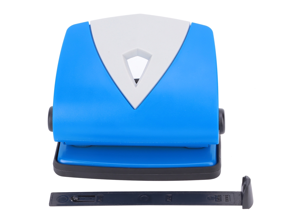 Perforadora De Plástico Pequeña Con Posicionamiento Ajustable Para Encuadernación De Papelería Azul
