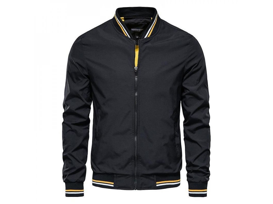 2026-chaqueta Casual Hombre Primavera Otoño Moda Joven Chaqueta Delgada De Poliéster Cremallera Cuello Alto M Negro