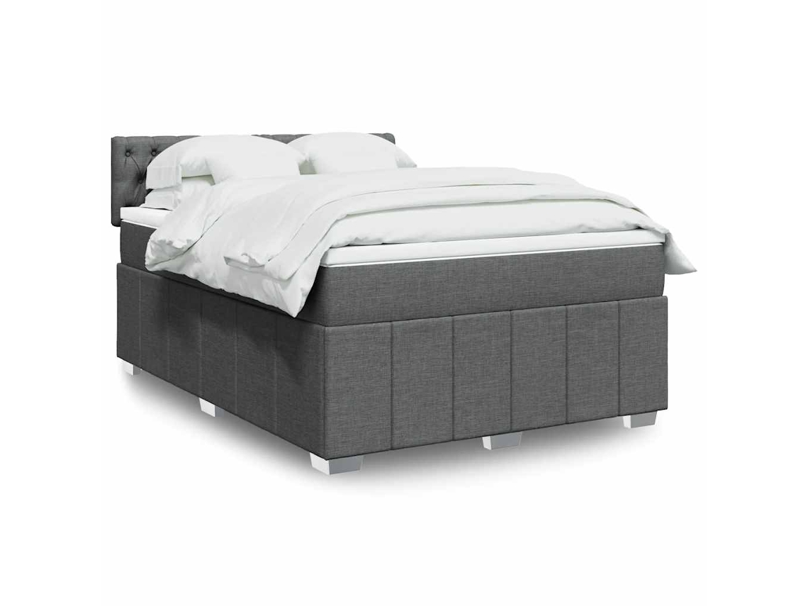 Cama box spring con colchón tela gris oscuro 140x200 cm