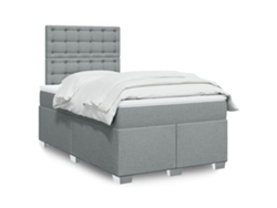 Cama Box Spring Con Colchón Tela Gris Claro 120x200 Cm