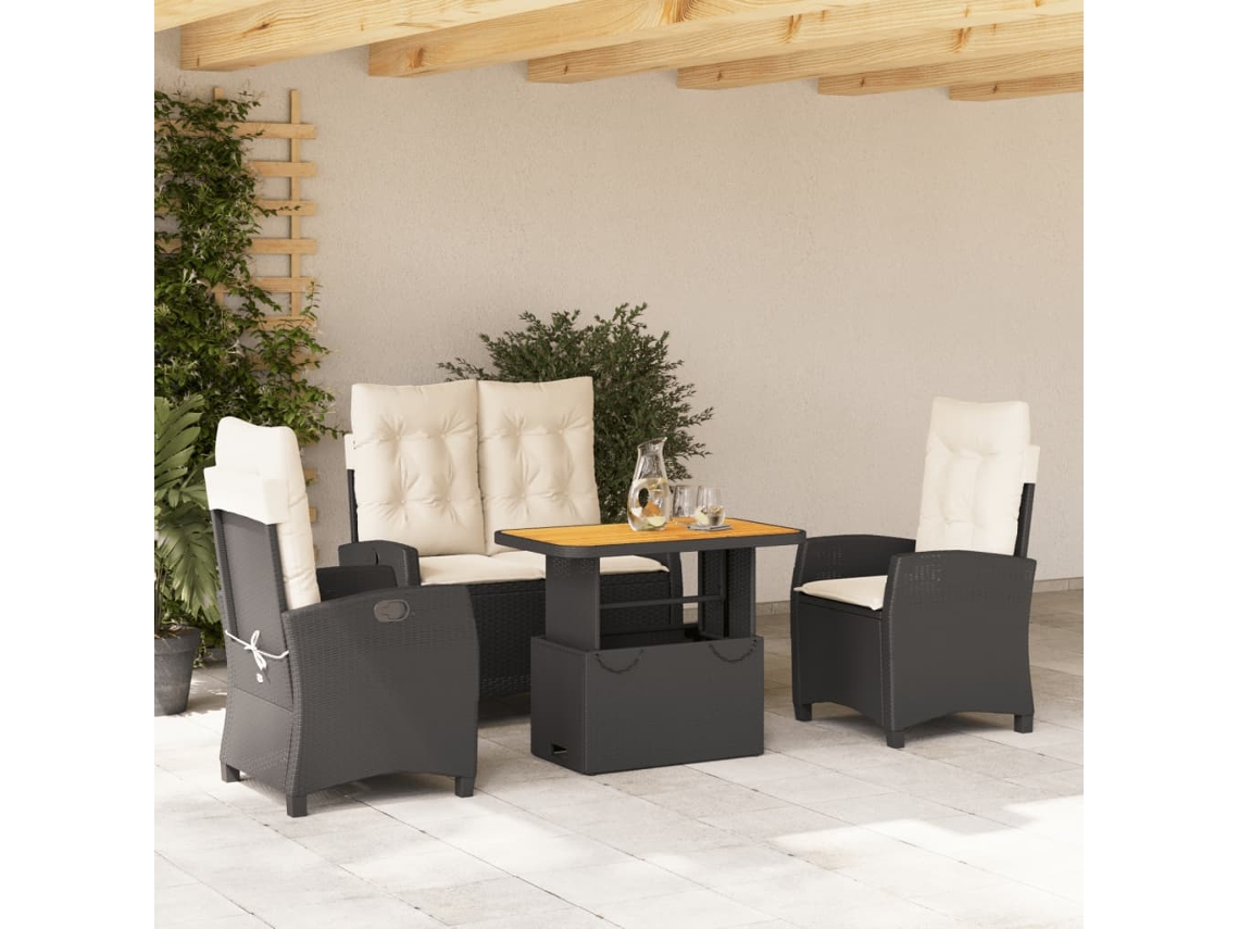 Conjunto de jardín con cojines de mimbre negro, Dkd Home Decor