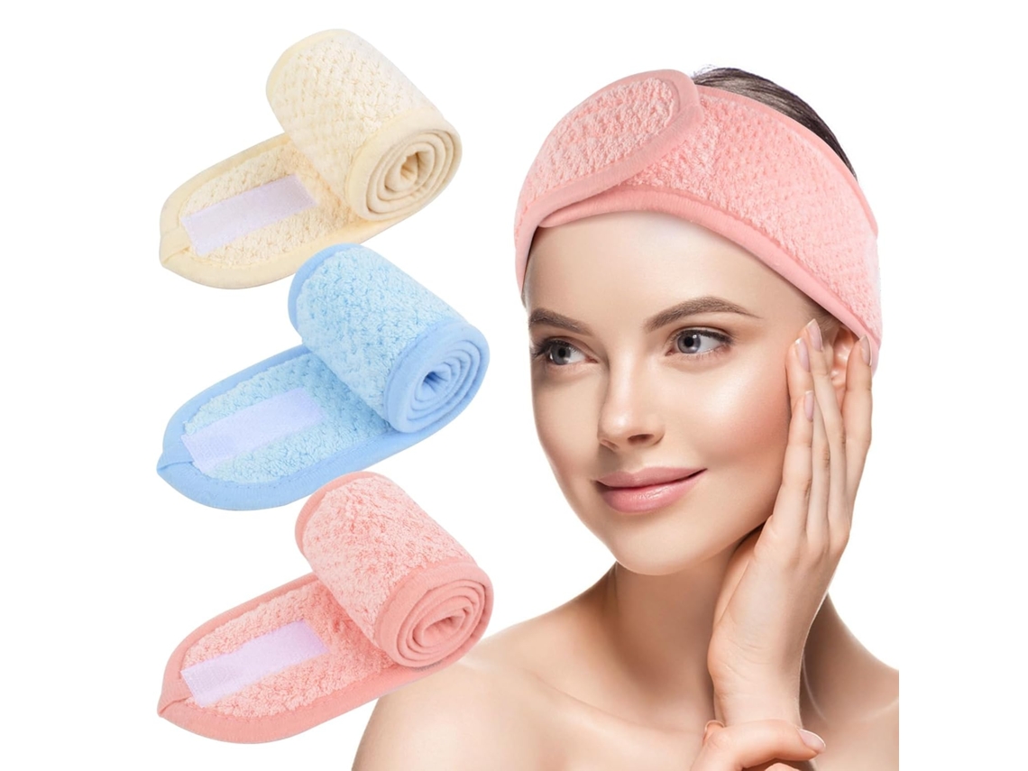 3 Gomas Para El Pelo, Azul/rosa/beige, 65x8cm, Con Cierre, Para El Cuidado De La Piel Y El Maquillaje.