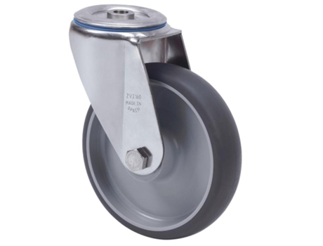 Rueda giratora agujero m12 inox.20zvi160-pgzn poliamix-goma gris inyect.liso ALEX