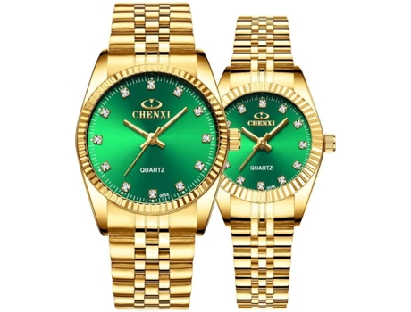 VEANXIN Gold Watch Par de relojes de pulsera de acero inoxidable-Verde