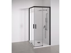 Mampara de ducha de esquina con 2 puertas correderas y 2 puertas fijas, cristal templado negro, ancho regulable 137 x 139 x 67 x 69 cm, altura 195 cm, Bellobath