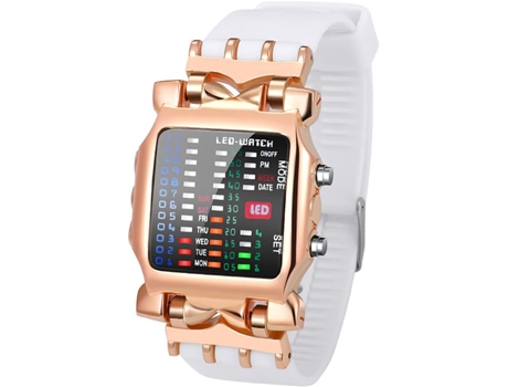 VEANXIN LED Crab Square Reloj de pulsera impermeable con correa de caucho para hombre-Oro rosa blanco